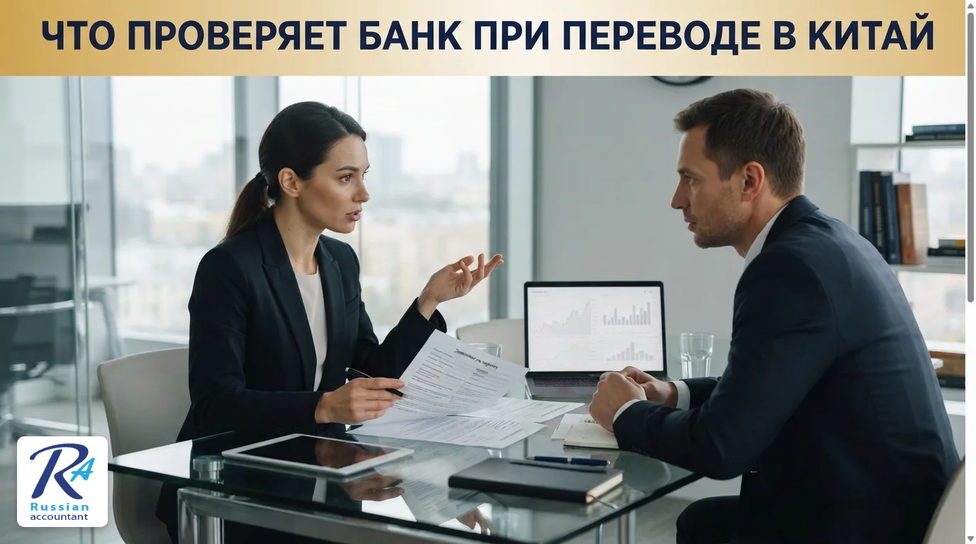 Банковский специалист проверяет документы по переводу денег в Китай