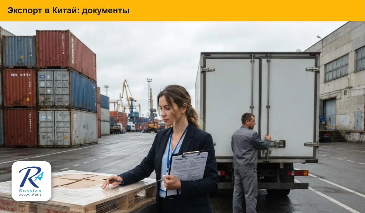 Специалист с документами проверяет паллету груза перед отправкой на экспорт в Китай