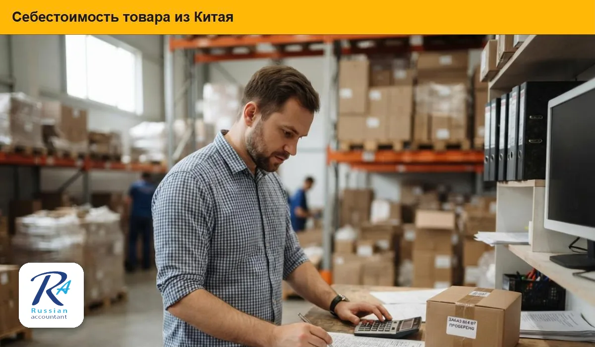 Специалист рассчитывает себестоимость партии товара из Китая на складе
