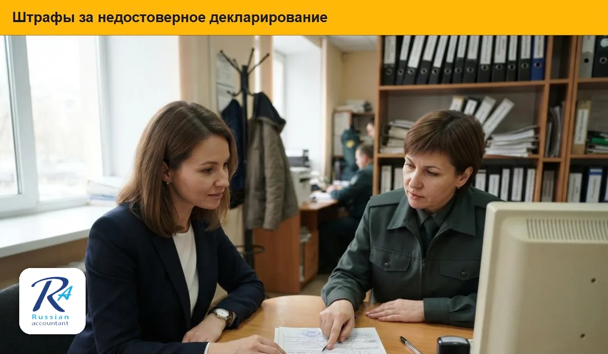 Декларант и сотрудник таможни разбирают таможенную декларацию