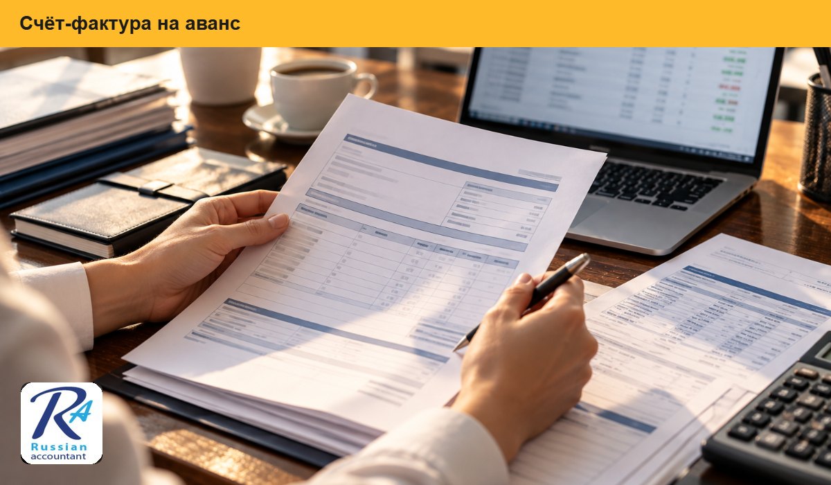 Бухгалтер выставляет счёт-фактуру на полученный аванс