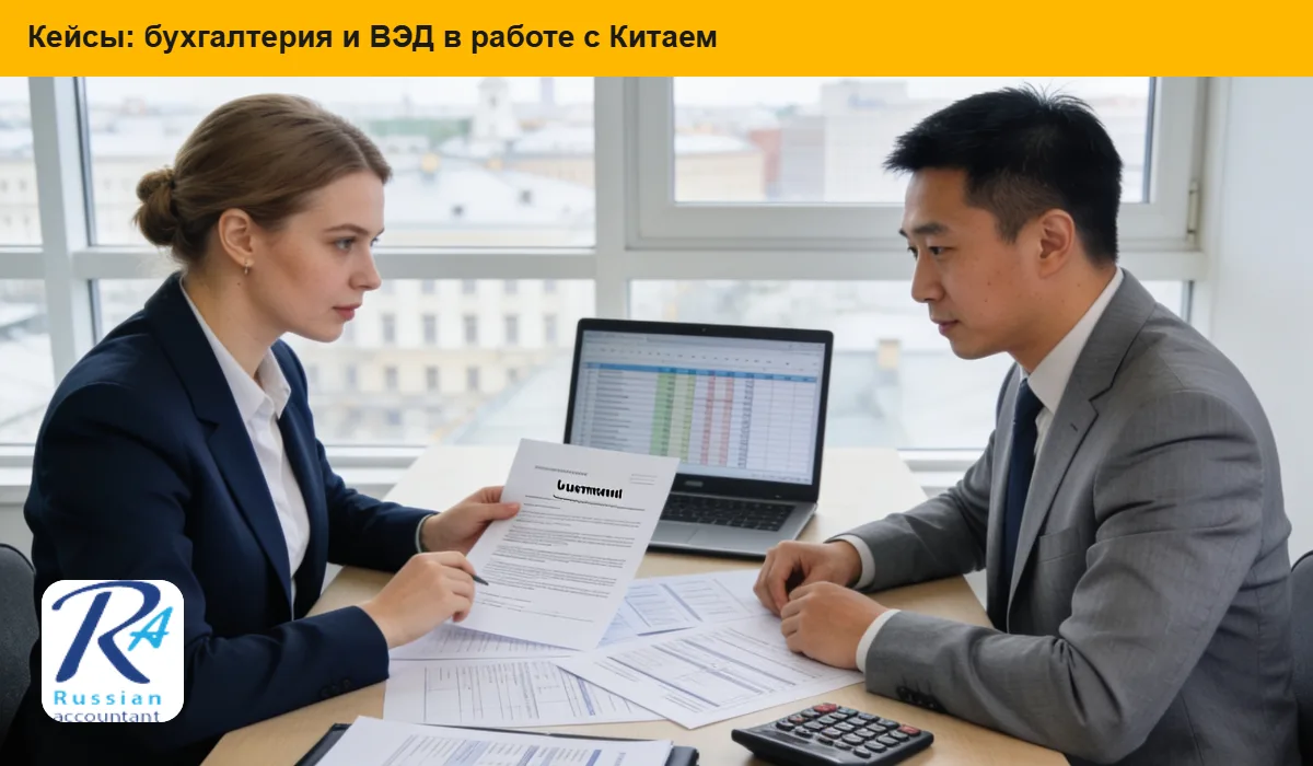 Бухгалтер и китайский предприниматель разбирают внешнеторговый контракт и таможенные документы